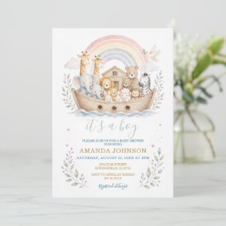 Invitation à la Baby Shower Pastel de l'Arche de N