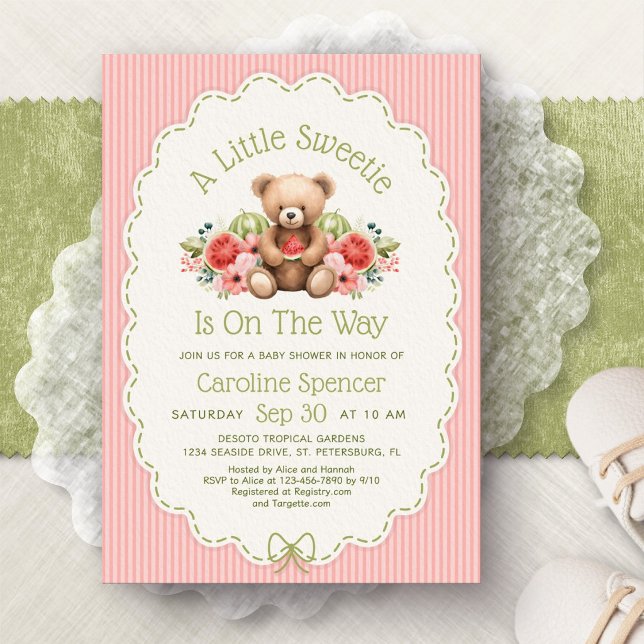 Invitation à la baby shower Pastèque Petite Douceu (Créateur téléchargé)