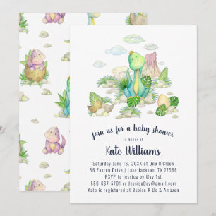 Invitation à la baby shower Petit Dinosaure