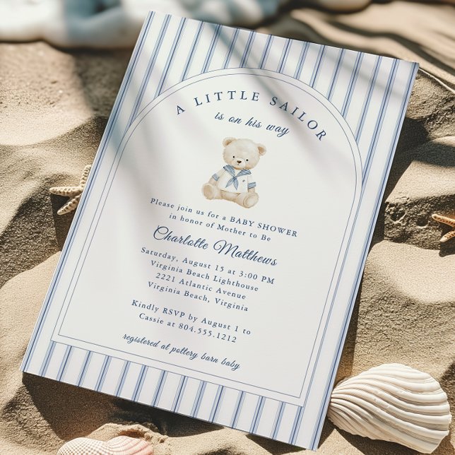 Invitation à la Baby Shower Petit Marin (Little Sailor Bear Boy Baby Shower Invitation)