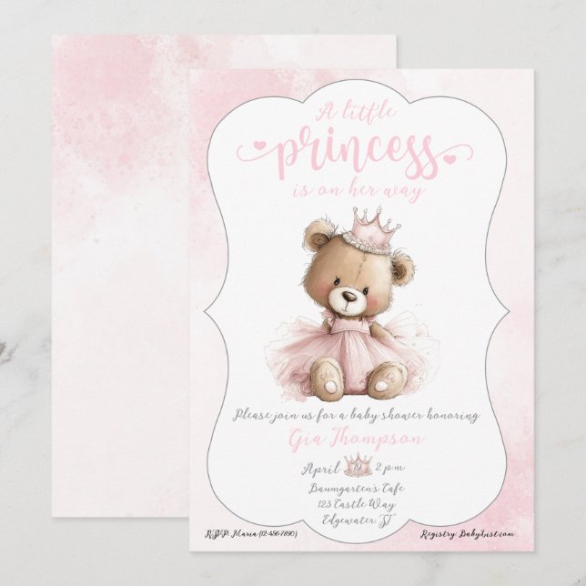 Invitation à la Baby Shower Petite Princesse avec  (Devant / Derrière)
