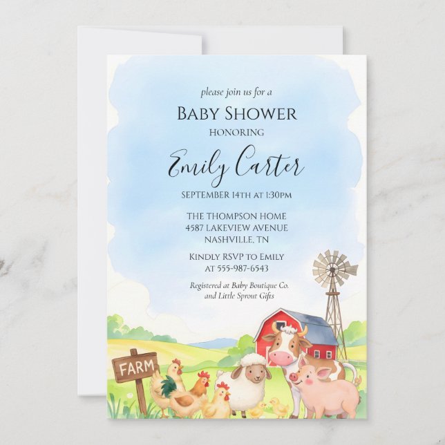 Invitation à la baby shower pour bébé animaux de l (Devant)