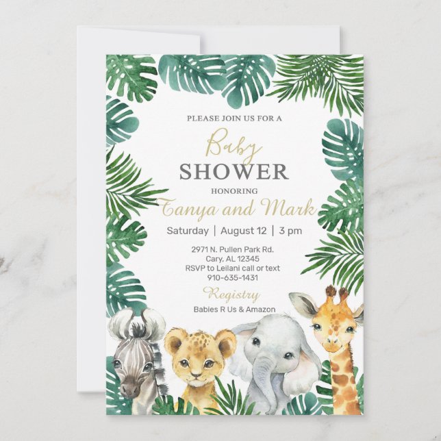 Invitation à la baby shower pour bébé avec les ani (Devant)