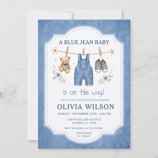 Invitation à la baby shower pour bébé avec un thèm (Devant)