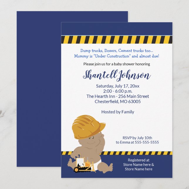 Invitation à la baby shower pour bébé de construct (Devant / Derrière)