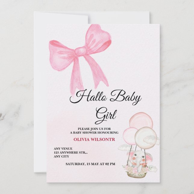 Invitation à la Baby Shower pour Bébé Fille au Rub (Devant)