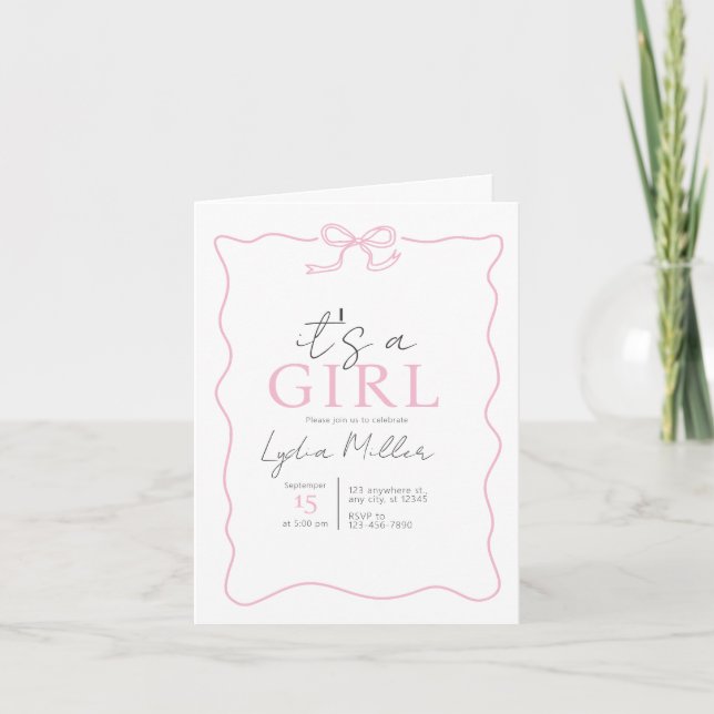 Invitation à la baby shower pour bébé fille avec u (Devant)