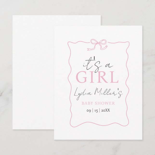 Invitation à la baby shower pour bébé fille avec u (Devant / Derrière)