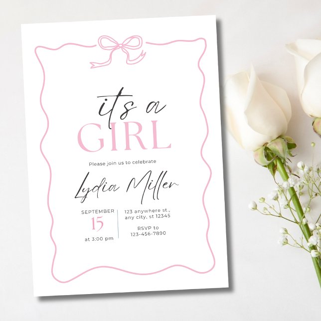 Invitation à la baby shower pour bébé fille avec u (Créateur téléchargé)