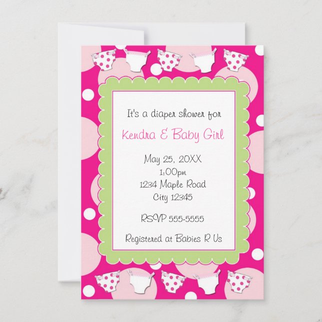 Invitation à la baby shower pour bébé fille couche (Devant)