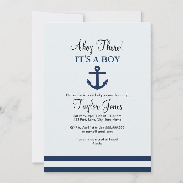 Invitation à la baby shower pour bébé garçon avec  (Devant)