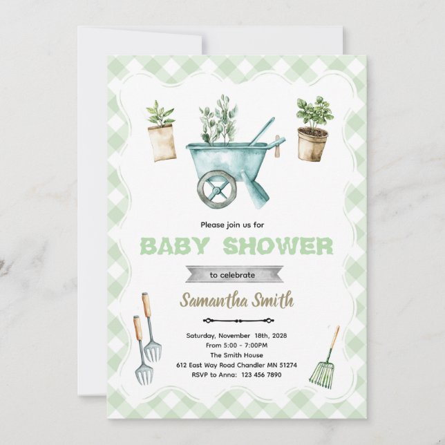 Invitation à la baby shower pour bébé jardinier Li (Devant)
