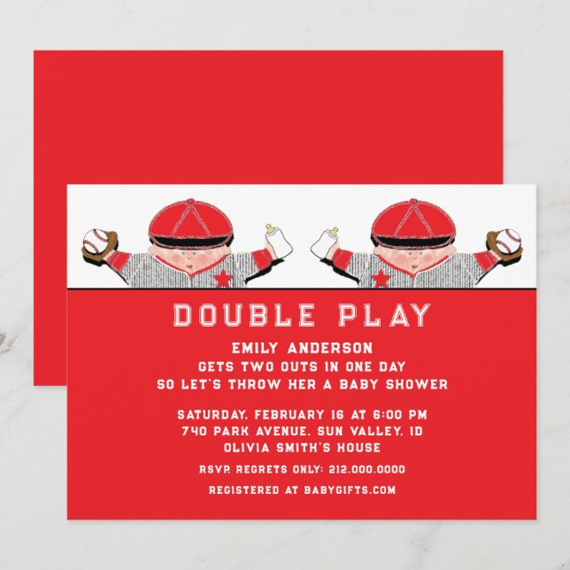 Invitation à la baby shower pour des jumeaux (Devant / Derrière)