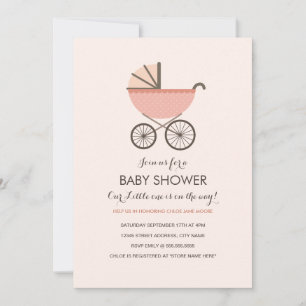 Invitation à la baby shower pour fille avec landau
