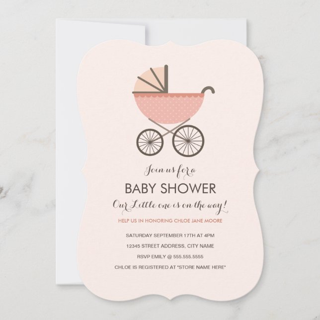 Invitation à la baby shower pour fille Chic Pram (Devant)