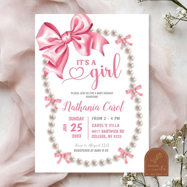 Invitation à la baby shower pour fille rose Coquet (Créateur téléchargé)