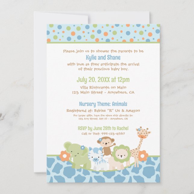 Invitation à la Baby Shower pour Garçon avec Anima (Devant)
