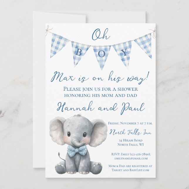 Invitation à la baby shower pour garçon avec deman (Devant)