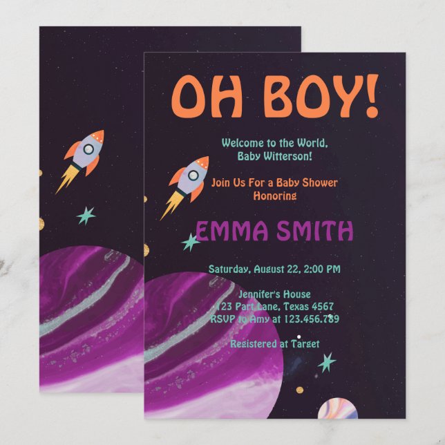 Invitation à la baby shower pour garçon avec les p (Devant / Derrière)