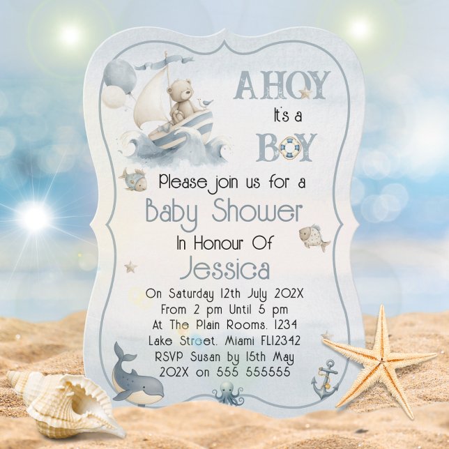 Invitation à la baby shower pour garçon avec thème (Créateur téléchargé)