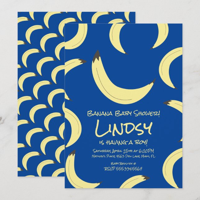 Invitation à la baby shower pour garçon avec une b (Devant / Derrière)