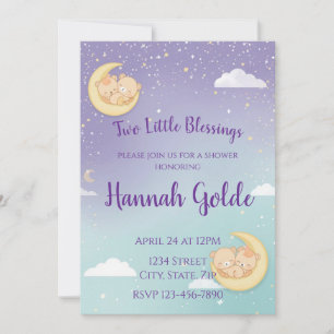 Invitation à la baby shower pour jumeaux Animaux e