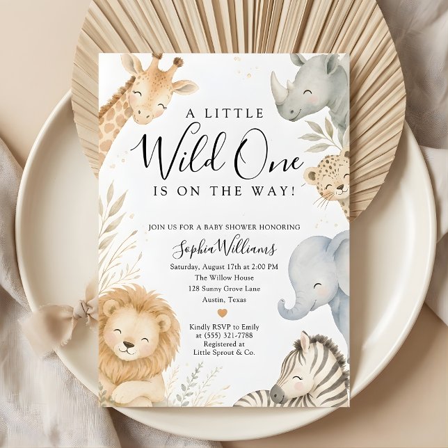 Invitation à la baby shower pour les animaux de sa (Wild One Safari Animals Baby Shower Invitation)