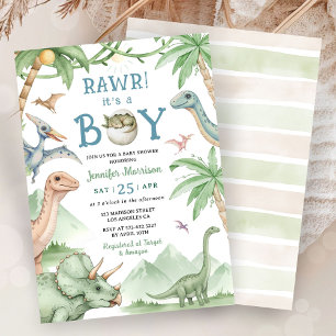 Invitation à la baby shower pour un garçon dinosau