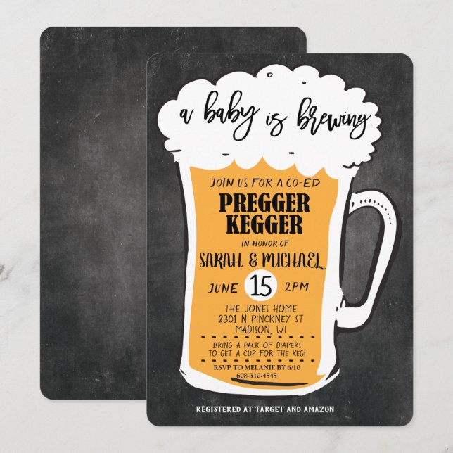 Invitation à la Baby Shower Pregger Kegger Beer (Devant / Derrière)