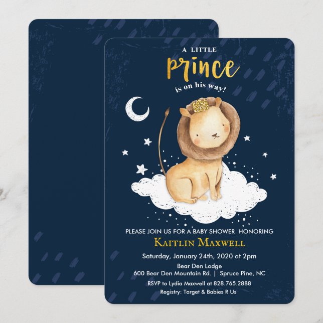 Invitation à la baby shower Prince Lion (Devant / Derrière)