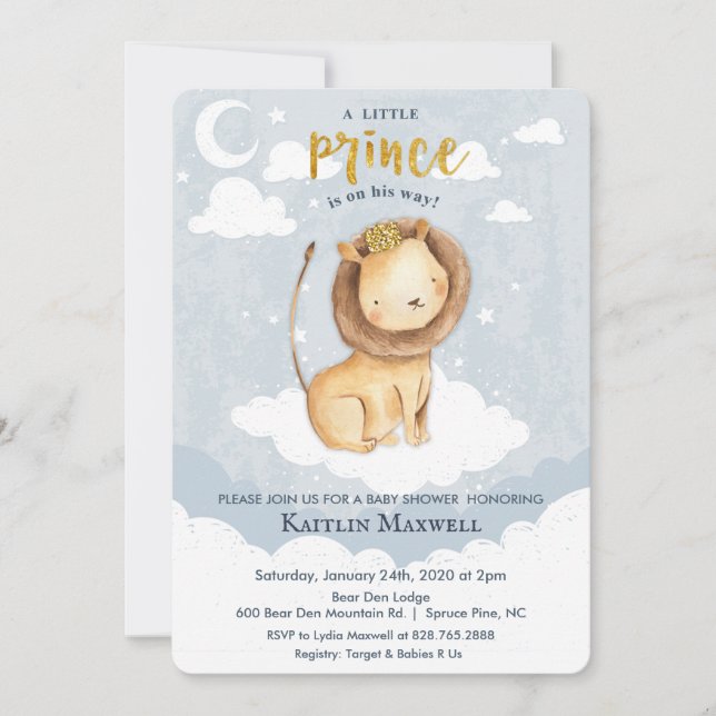 Invitation à la baby shower Prince Lion (Devant)
