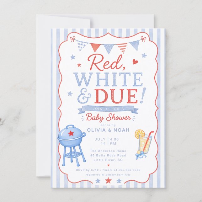 Invitation à la Baby Shower Red White & Due BBQ (Devant)
