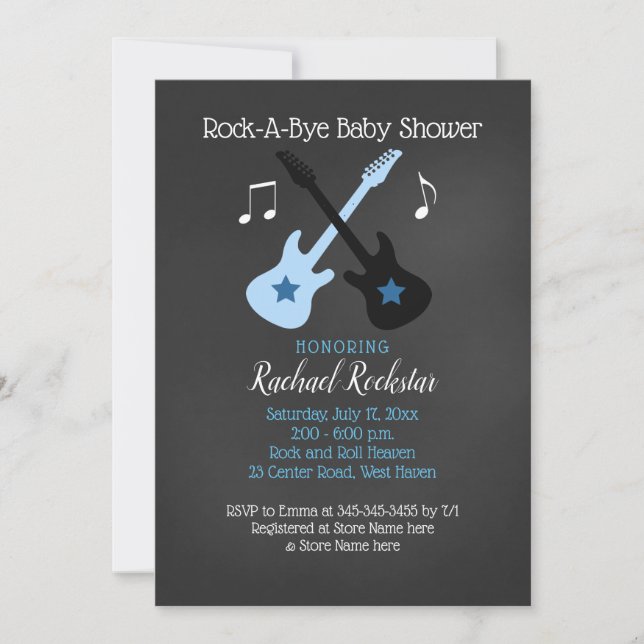 Invitation à la baby shower Rock a Bye Guitar Rock (Devant)