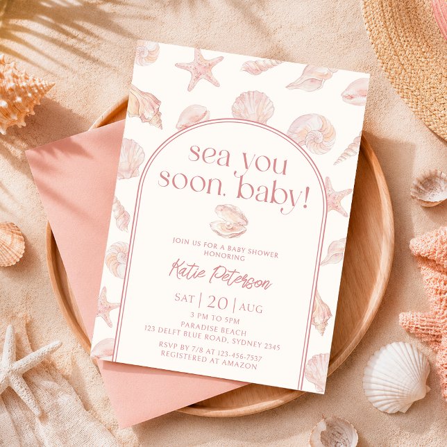 Invitation à la baby shower Rose Coquillage de mer (Créateur téléchargé)
