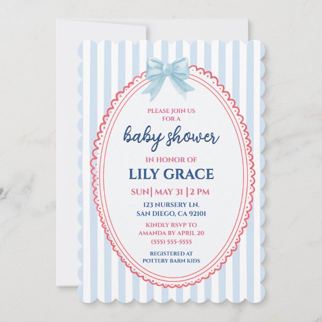 Invitation à la Baby Shower Rouge Blanc et Bébé à  (Devant)