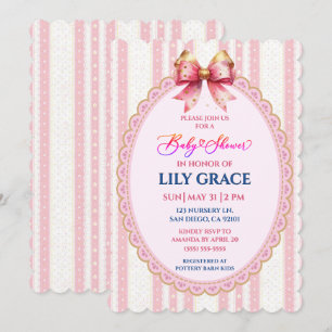Invitation à la baby shower Ruban rose et dentelle