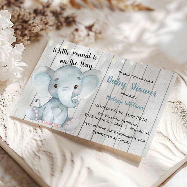 Invitation à la baby shower Rustique Éléphant Garç (Créateur téléchargé)