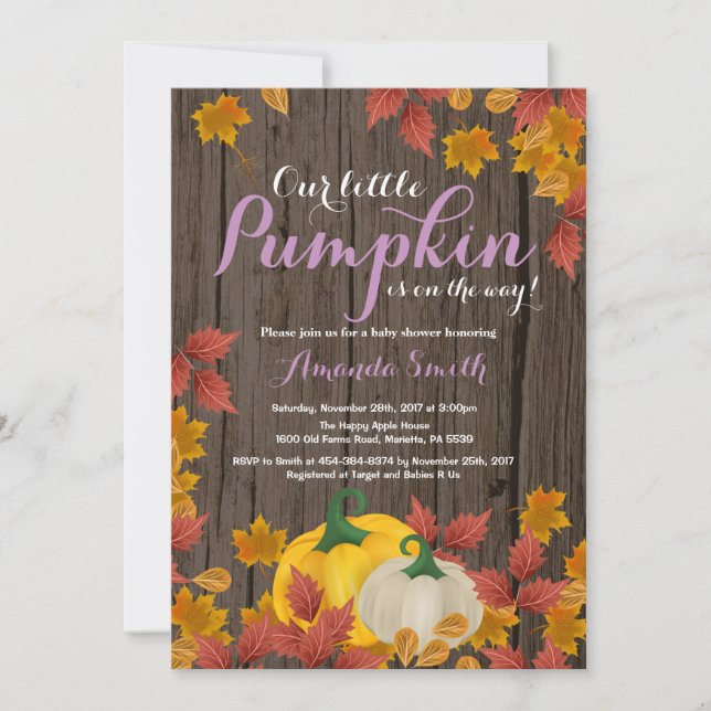 Invitation à la baby shower Rustique Fille Automne (Devant)