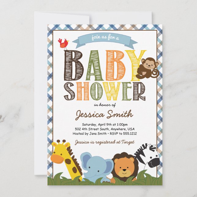 Invitation à la Baby Shower Safari (Devant)
