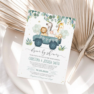 Invitation à la Baby Shower Safari Animal Drive Th