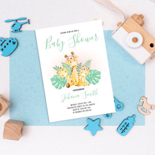 Invitation à la Baby Shower Safari de bébé girafe