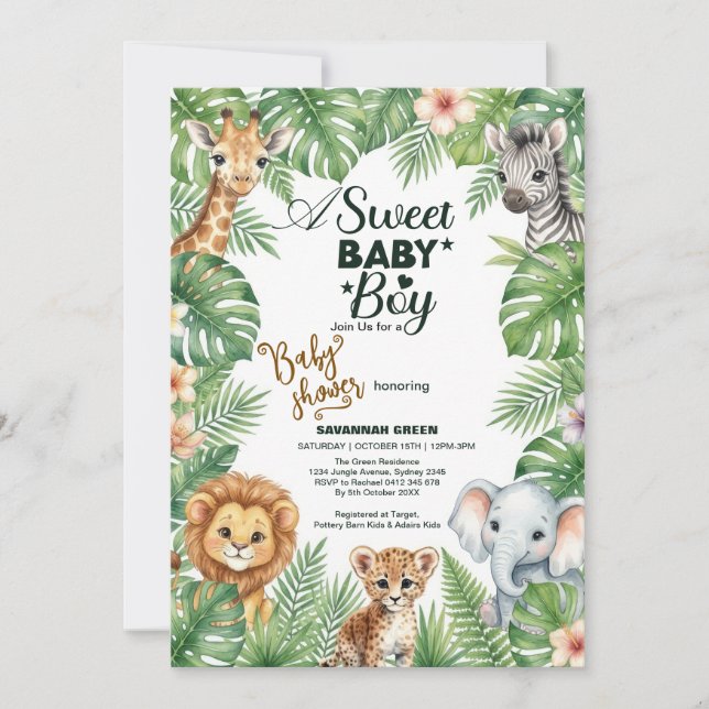 Invitation à la Baby Shower Safari Jungle (Devant)