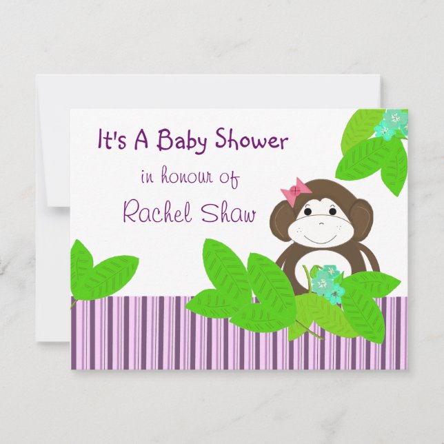 Invitation à la baby shower Singe à rayures violet (Devant)