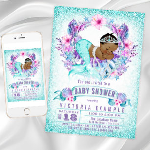 Invitation à la baby shower Sirène Ethnique Violet