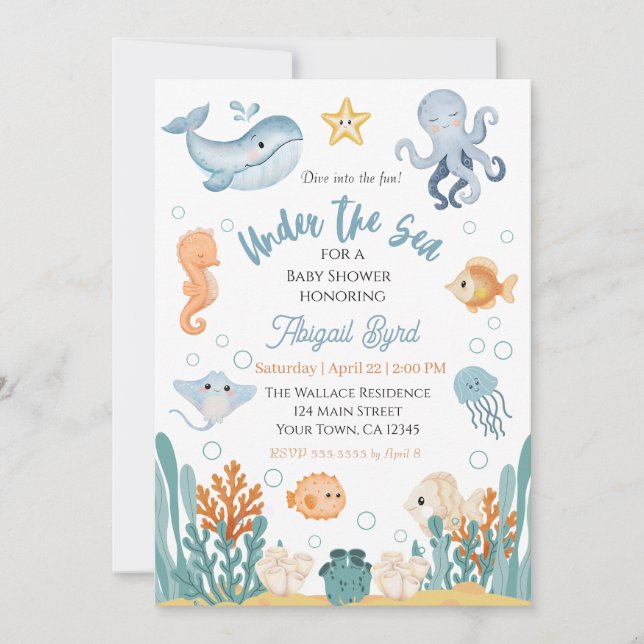 Invitation à la baby shower Sous les Mers (Devant)
