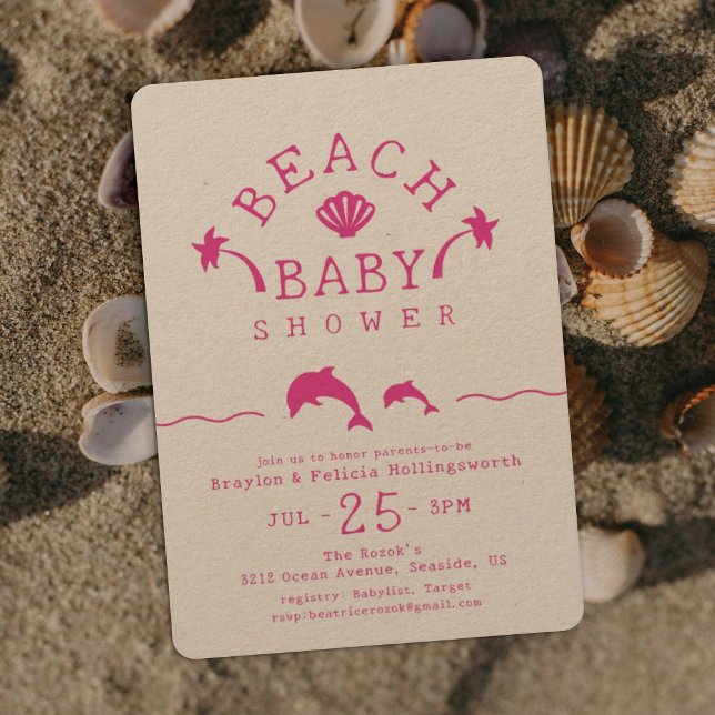 Invitation à la baby shower sur la plage rose océa (Créateur téléchargé)