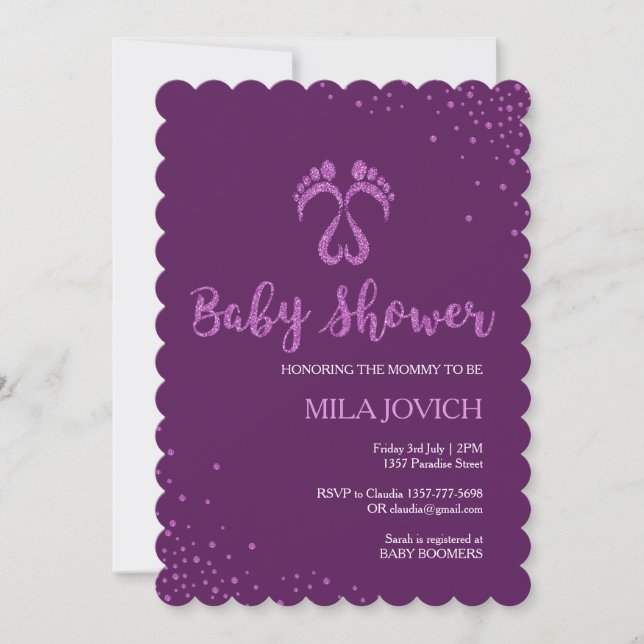 Invitation à la baby shower sur le thème des empre (Devant)