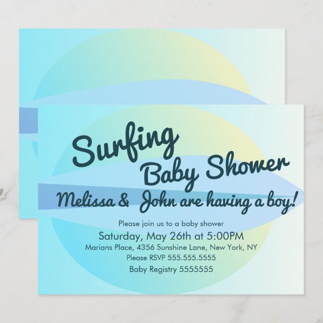 Invitation à la Baby Shower Surf de plage d'été (Devant / Derrière)
