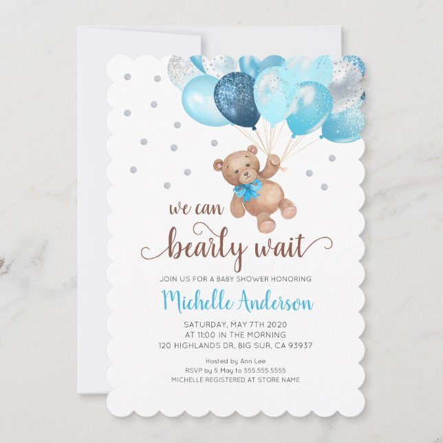 Invitation à la baby shower Teddy Bear Bearly Wait (Devant)