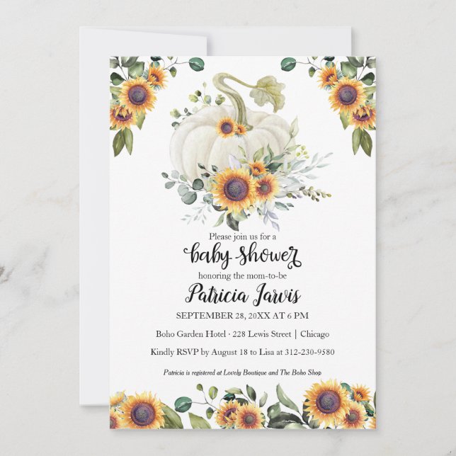Invitation à la Baby Shower Tournesols Verdure Cit (Devant)